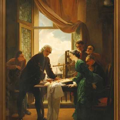 Antonio Muzzi, Luigi Galvani making experiments assisted by his wife, 1862